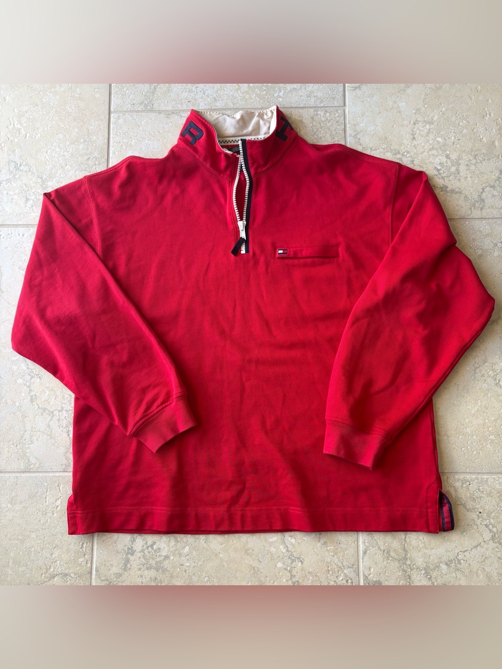 Tommy Hilfiger Bright Red Quarter-Zip Pullover